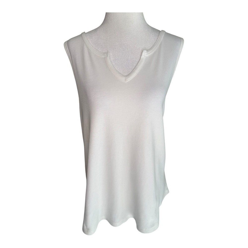 Caslon Womens XL White Sleeveless Waffle Knit‎ Top V-Neck Casual Tank NWT